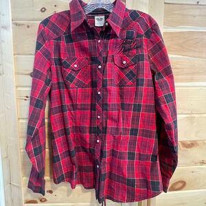 Women's Harley-Davidson Plaid Button Down Shirt L Red Black
